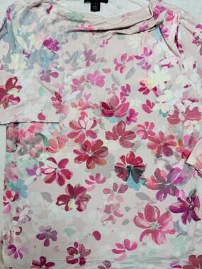 St John Collection Pink Floral Rayon Spandex Cowl Neck Long Sleeve Top Size M